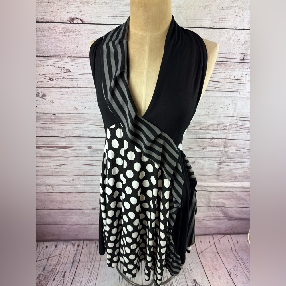 NWT Seven Waves Mixed Patterns Y2K sleeveless Polka Dot Dress size 3 (M) Stripes
